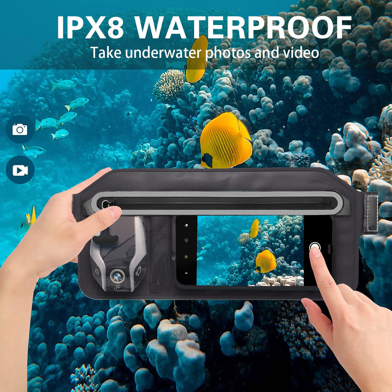 Waterproof Phone Pouch,IPX8 Waterproof Phone Case with Adjustable Waist Strap,Compatible with iPhone Whole Series Galaxy Whole Series up to 7",Waist Bag for Beach, Boating,Swim,Black Black
