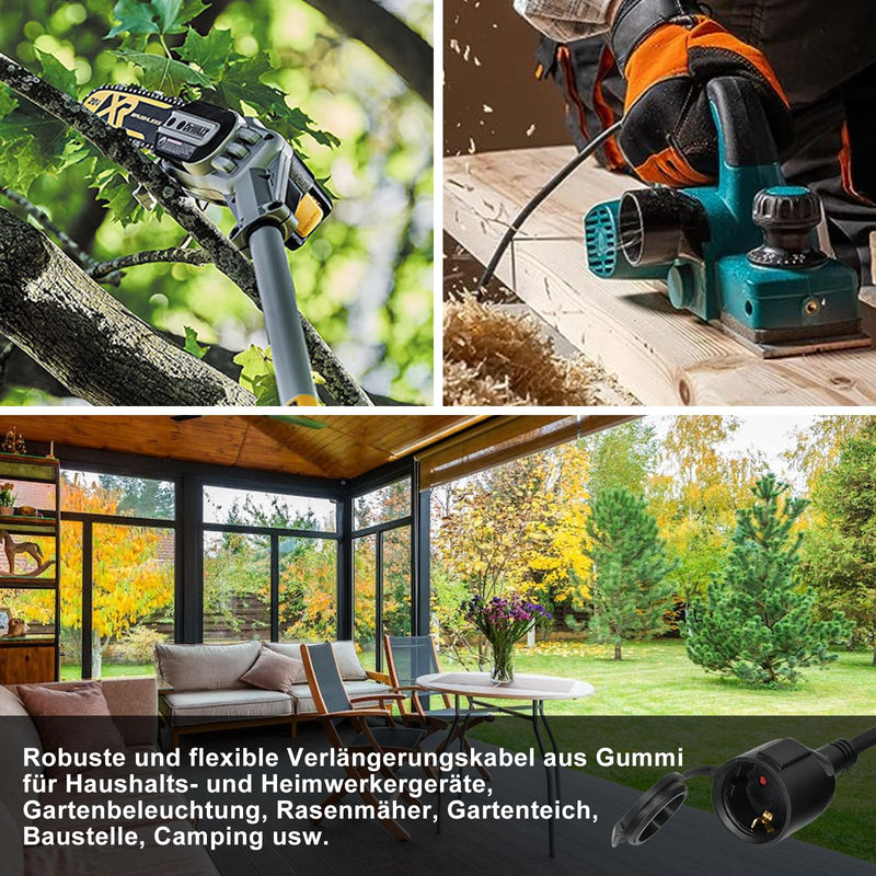 [AUSTRALIA] - Outdoor Extension Cable 2 m for Outdoor Use, Rubber Extension Power Cable with Schuko Plug, IP44 Extension Cable, 3G 1.5 mm² Cable, Outdoor Electric Cable, with Protective Cap, 3500 W, Black 