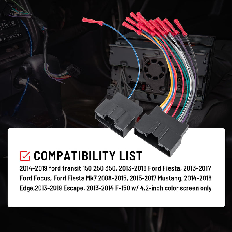 RED WOLF Car Radio Wiring Harness Compatible with Ford Transit 2014-2019, 2013-2018 Ford Fiesta, 2013-2017 Ford Focus Install Aftermarket Stereo Cable Adapter w/Connector Butt for AMP System