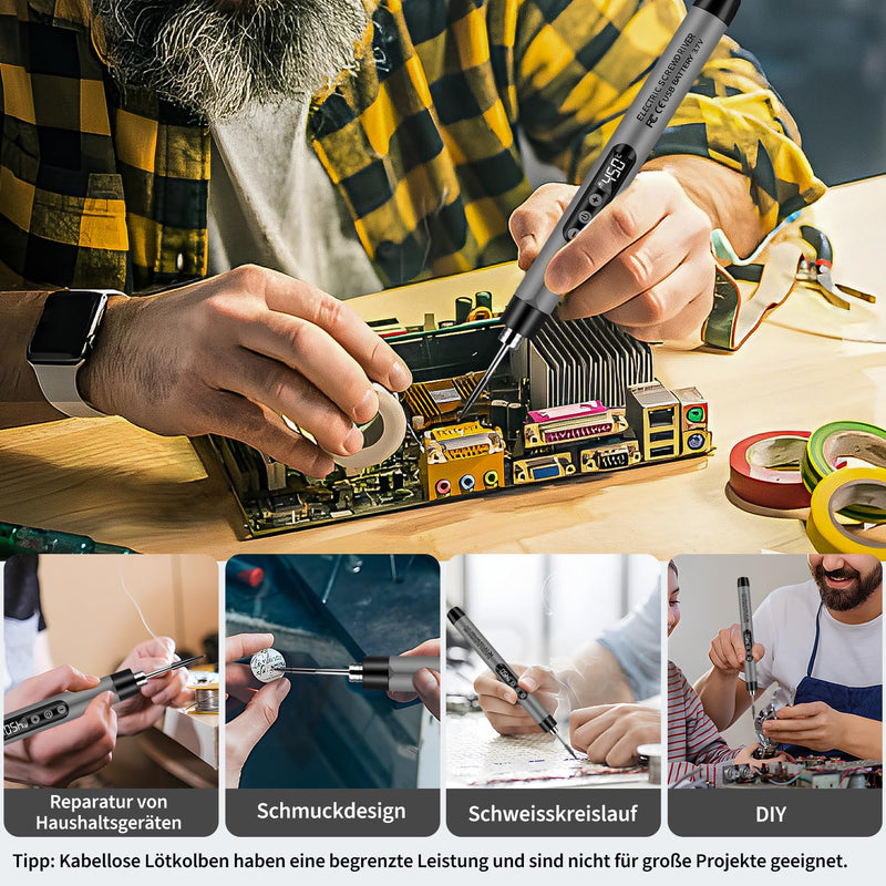 [AUSTRALIA] - KKMOL Battery Soldering Iron Set, USB Rechargeable Soldering Iron with LCD, Temperature Adjustable 330 °C - 450 °C, 3 Soldering Tips, Soldering Wire, Soldering Paste, Professional Safe Complete Gray 