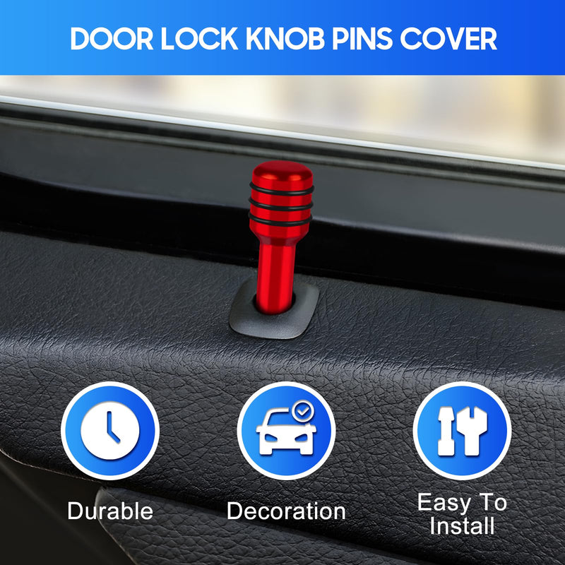 [AUSTRALIA] - 4 PCS Car Door Lock Knobs, Inner Door Lock Pull Pin Cover, Aluminum Alloy Decorative Door Lift Bolt, Universal Auto Accessories for Cars, Trucks (Red) Red 