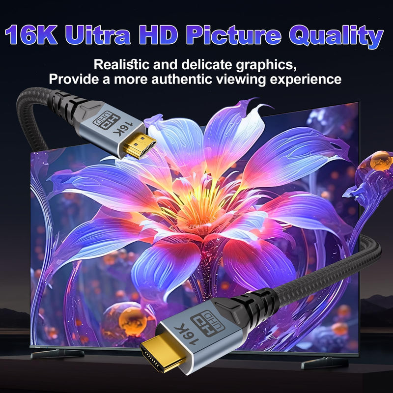 hdmi to hdmi Cable, HDMI Cable 16K Ultra High Speed,HDMI2.2 Cable 15FT,96Gbps Braided HDMI Cord,16K@60Hz 8K@240Hz 4K@480Hz,eARC,/Dolby Atmos/VRR,HDCP 2.2&2.3 - Compatible for HDTV/PS5 5M/16.5FT