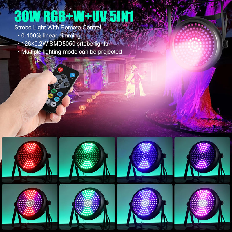 [AUSTRALIA] - Party Strobe Light,30W 126 LEDs RGB+W+UV 5IN1 Strobe Lights for Parties DJ Par Can Lights with Remote Control Sound Activated&Speed Control DJ Uplights for Birthday Party Halloween Festival 1Pack Strobe Light 