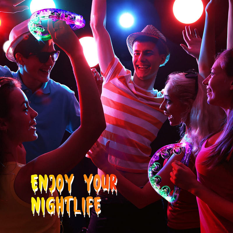 Sumind 6 Pieces Large LED Light up Tambourine 8.6 x 5.3 Inch Handheld Musical Flashing Tambourine Glow in The Dark Party Supplies for Adults Halloween Wedding Favors
