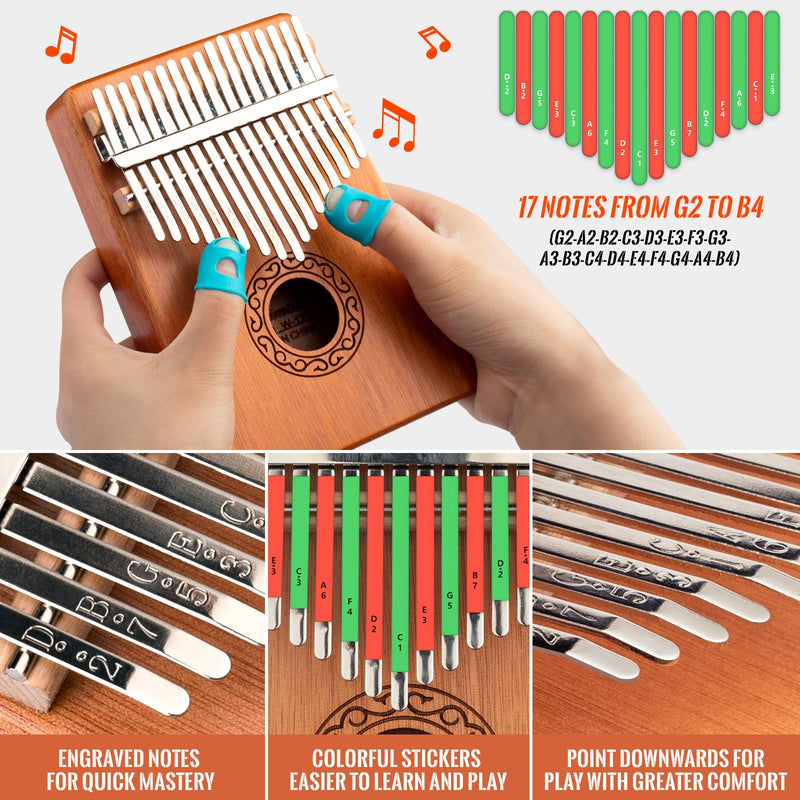 [AUSTRALIA] - CAHAYA Kalimba Thumb Piano Portable - 17Keys Finger Piano Marimbas with Carrying Bag, Tune Hammer Musical Instruments Gift for Kid Adult Beginners CY0338 