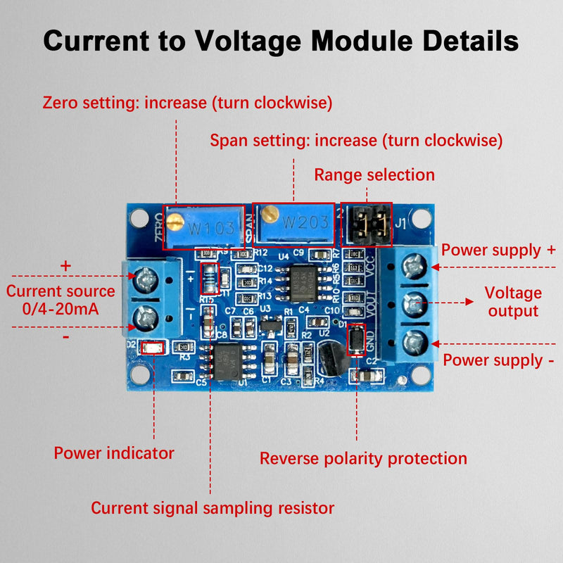 Current to Voltage Module AYWHP 2 Pieces Current Voltage Converter Module 0/4-20mA to 0-3.3V 5V 10V Current Transformer Signal Conversion Board