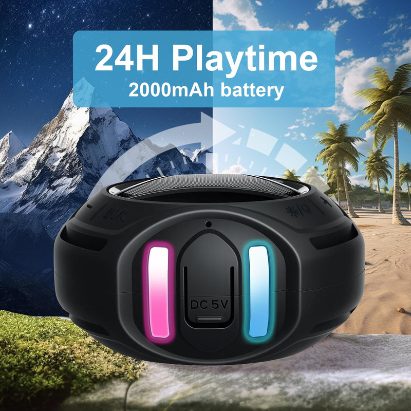 [AUSTRALIA] - Bluetooth Shower Speaker Waterproof, Portable Bluetooth Speakers Wireless, Outdoor, Floating IPX7, Built-in Mic, 24H Playtime with LED Lights, Loud HD Sound, Powerful Bass, Gifts for Unisex - Black 