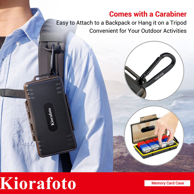 Kiorafoto SD Card Case with 36 Pack Individual Clear Plastic Memory Card Holders for 36 SD SDXC SDHC Cards,Water-Resistant Anti-Shock Anti-Dust SD Card Carrying Organizer Storage Protector with Labels for 36 SD Cards（With Box）