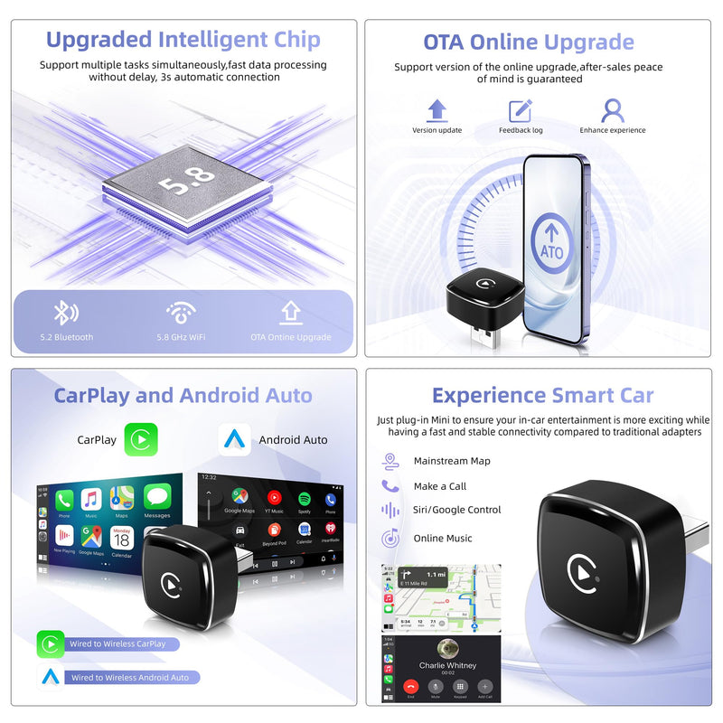 Wireless CarPlay Adapter for iPhone, 2 in 1 Android Auto Wireless Adapter | with CarPlay＆Android, Plug and Play, Fast and Stable Connection RM-KPL083