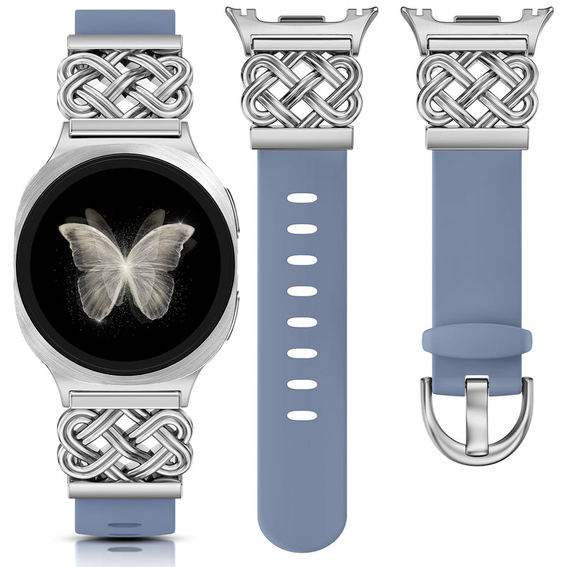 Minyee 2 Packs Watch Band Compatible with Samsung Galaxy Watch 8 40mm 44mm/ 8 Classic 46mm Band Women, No Gap One-Click Premium Silicone Strap & Multi-chain Mermaid Style Link Bracelet