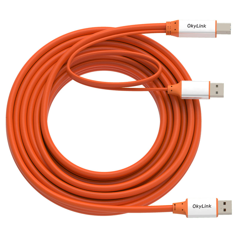OkyLink Active USB 3.2 Gen 2 A to B Printer MIDI Cable 10Gbps, 25ft | 8m with Amplifier Chip & Aux Power, Repeater, Orange, for Office Printer, KVM, MIDI & Long-Range Data Transfer USB3.2(10Gbps) 25ft (8m)