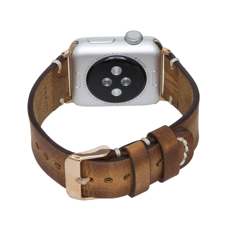 Venito Sarno for Apple Watch Ultra 2 / Ultra Band 49mm 45mm 44mm 42mm 41mm 40mm 38mm Handmade Premium Leather Watch Band Compatible with iWatch Series 9 8 7 6 5 4 3 2 1 SE Antique Brown w/Rose Gold Connector&Clasp 49mm/45mm/44mm/42mm