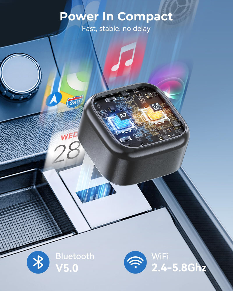 Wireless CarPlay Adapter, Convert Wired to Wireless, 2-in-1 CarPlay & Android Auto, Mini Plug & Play, Fast Auto-Connect & No Latency, USB/USB-C for Cars with Built-in CarPlay & iOS 10+/Android 11+ Gunmetal Black