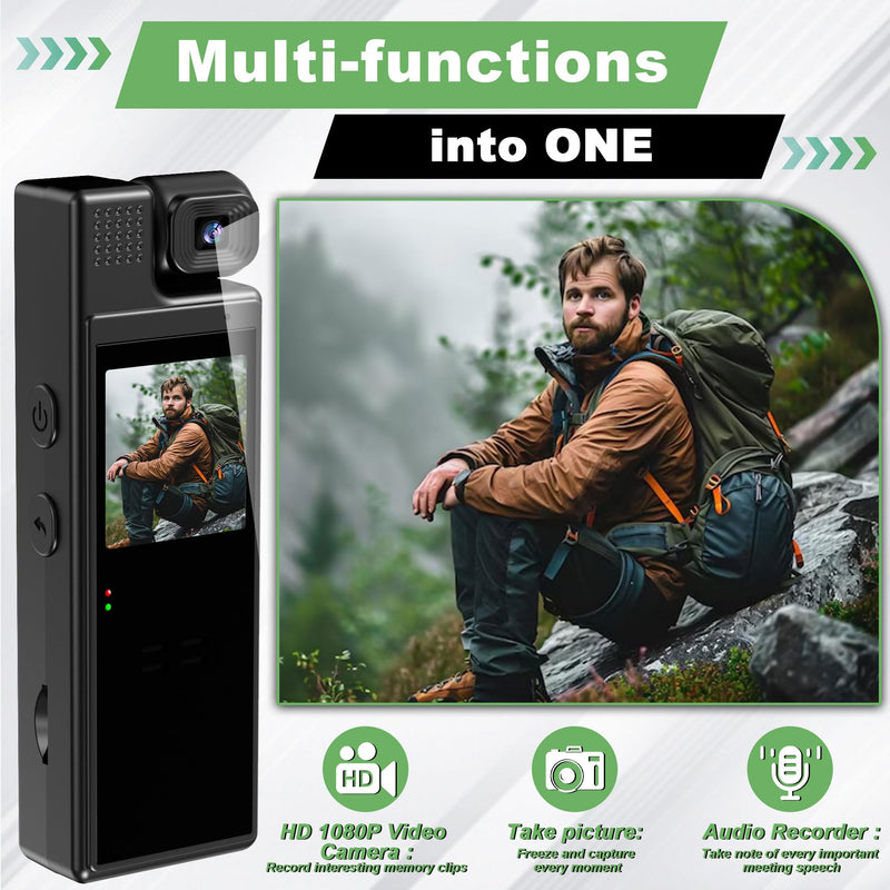 HD1080P Mini Body Camera 180° Rotatable Lens 6HR Battery Video Body Camcorder Motion Detection Night Auxiliary Lights Body Mounted Camera for Sports Cycling Security Police Law Enforcement