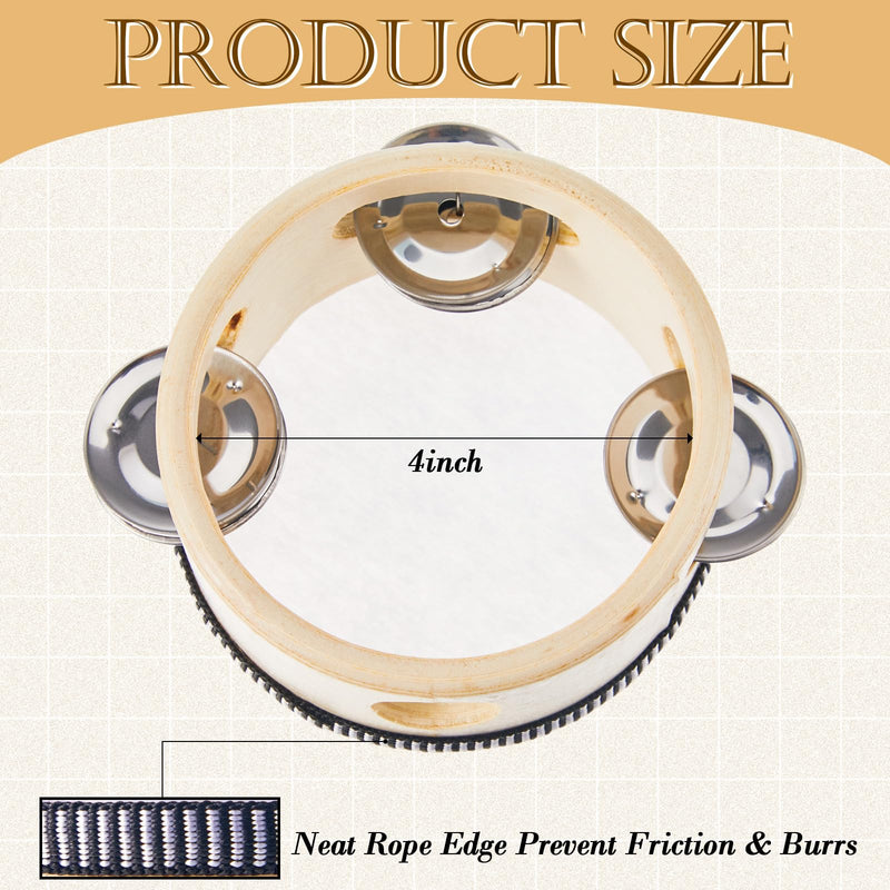 12 Pcs Wedding Tambourine Drum for Adults Hand Held Percussion Gift Wood Metal Jingles Musical Educational Drum Instrument for Church Wedding Party Games(White,4 Inch) 4 Inch White