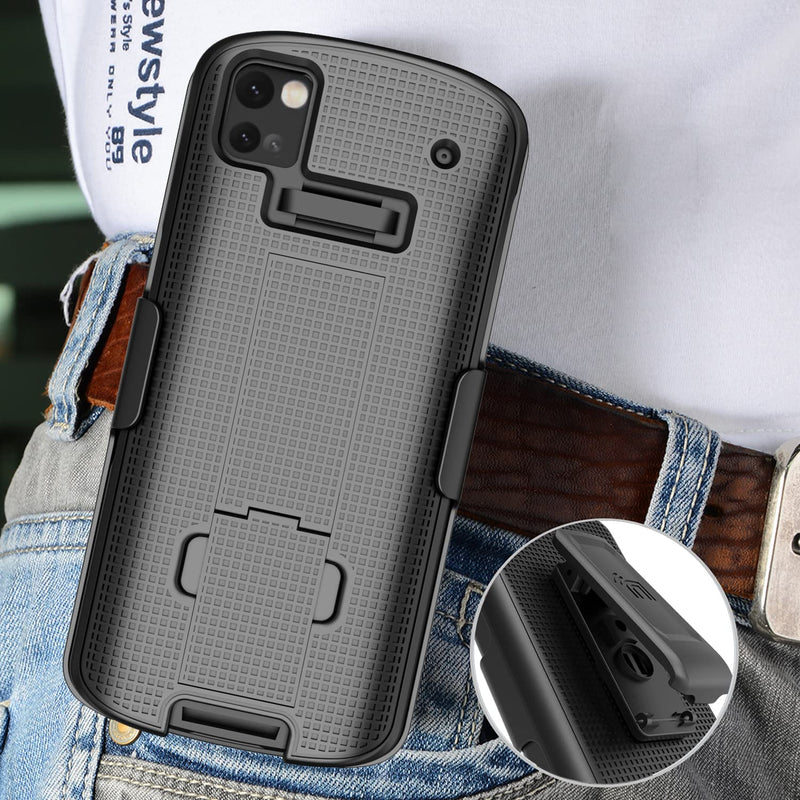 Case + Hand Strap + Belt Clip Combo for Zebra TC53 TC58 Mobile Computer Scanner, Nakedcellphone Slim Hard Shell Cover with Kickstand and [Rotating/Ratchet] Belt Hip Holster Holder Combo - Black