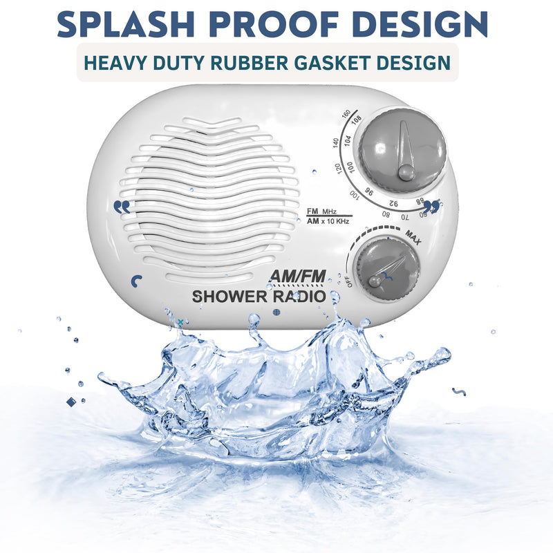Shower Radio - Includes Carrying or Hanging Strap. Portable Design Perfect for Bathroom, Kitchen, and Outdoor. Built in Speaker, Battery Operated Radio SR