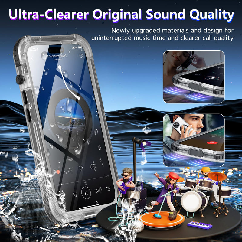 2024 Upgrade for iPhone 15 Case Waterproof,[Compatible With MagSafe][Built-in Screen&Camera Protector][Full Body Dropproof][IP68 Underwater][Clear Sound]Shockproof Phone Case 6.1"Black/Clear Black/Clear