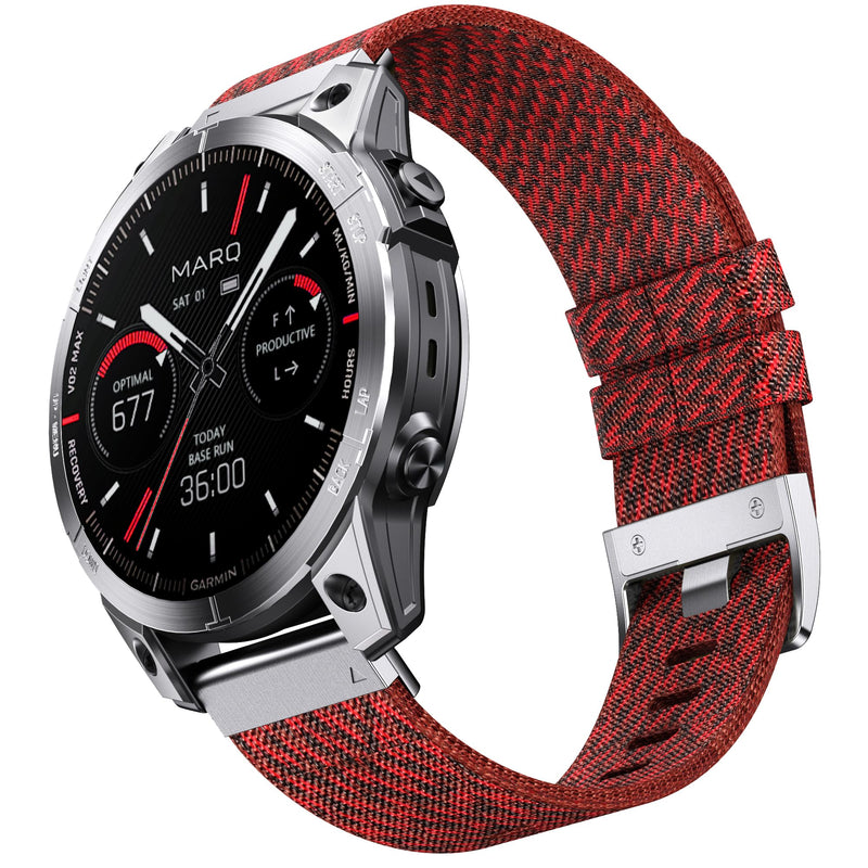 26mm Watch Band for Garmin Fenix 7X / Fenix 6X / Fenix 5X/Enduro 2/Tactix 7 Pro, epix Pro 51mm Jacquard-weave Red-Silver Buckle Quick Fit 26MM