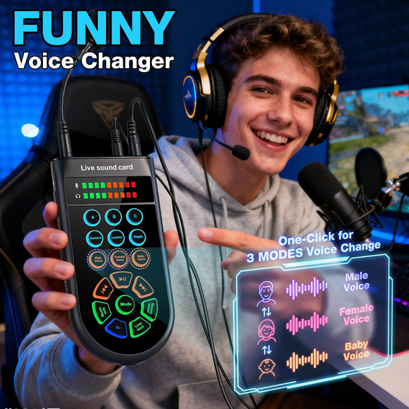 [AUSTRALIA] - M300 Small Handheld Sound Card Set for Singing & Live Streaming, Voice Changer with Reverb/Vocal Enhancement/Vocal Changer/Sound Effects, w/AUX/Type-C/Bluetooth in, Includes Condenser Mic & Headphones 