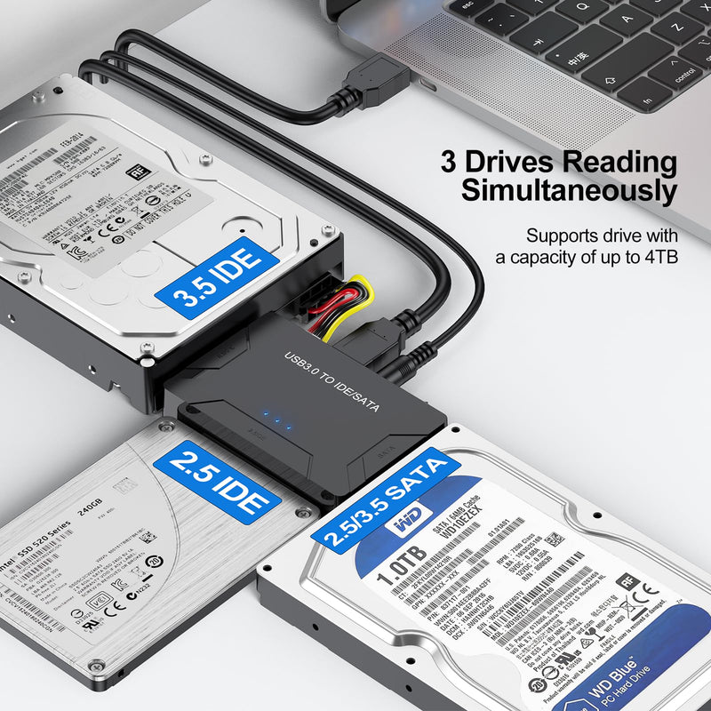 FEMORO Hard Drive Reader IDE SATA to USB 3.0 Adapter, USB + Type C External Hard Drive Data Ultra Recovery Converter Kit with Power for 2.5 3.5 hdd ssd disk 5.25 Inch DVD/CD-ROM Optical Drive SATA IDE to USB+USB C