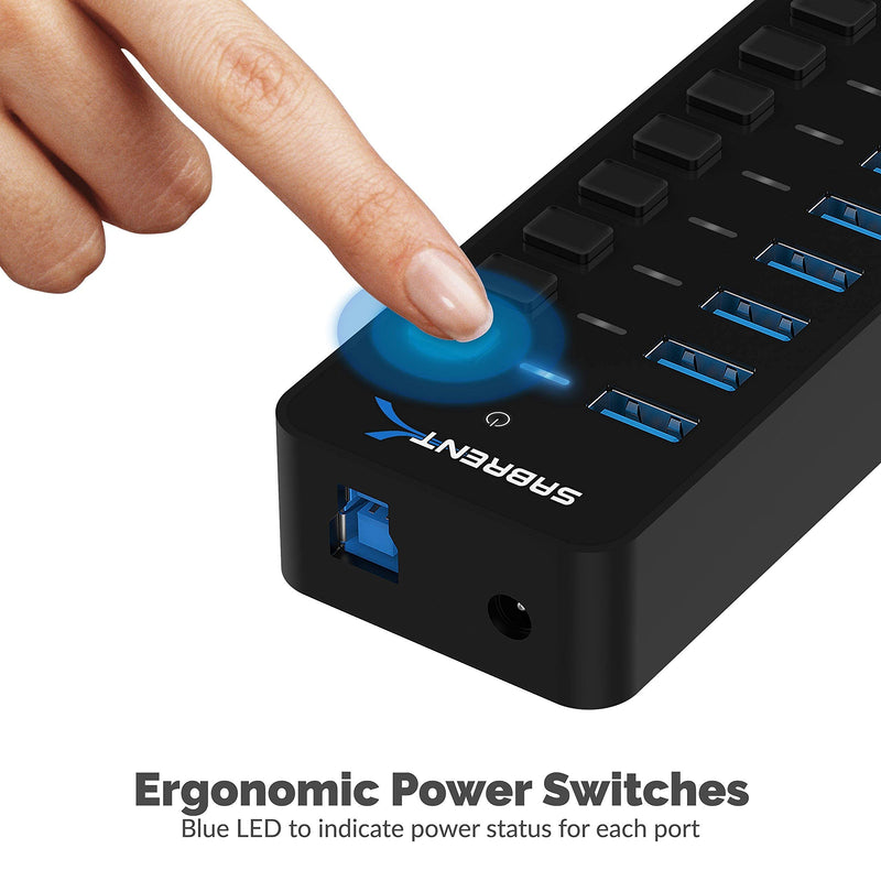10 Port USB 3.0 Hub Includes 3 Smart Charging Ports with Individual Power Switches and LEDs and 60W 12V/5A Power Adapter+USB 3.0 to SSD/SATA/IDE 2.5/3.5/5.25-INCH Hard Drive