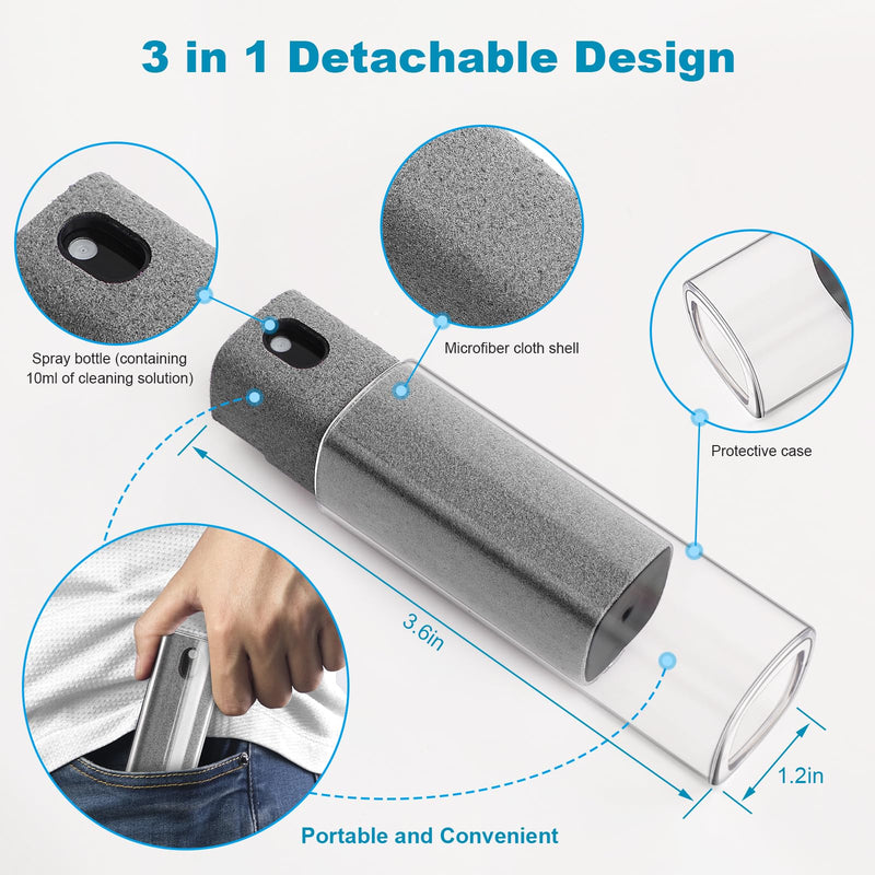 4 Pack Screen Cleaner,3-in-1 Touchscreen Mist Cleaner Spray and Microfiber Cloth,Built-in Cleaning Solution,Portable Reusable Fingerprint-Proof Spray Bottle for Phone/Laptop/iPad/TV/Monitor/Car Screen Gray + Pink + Blue + Purple
