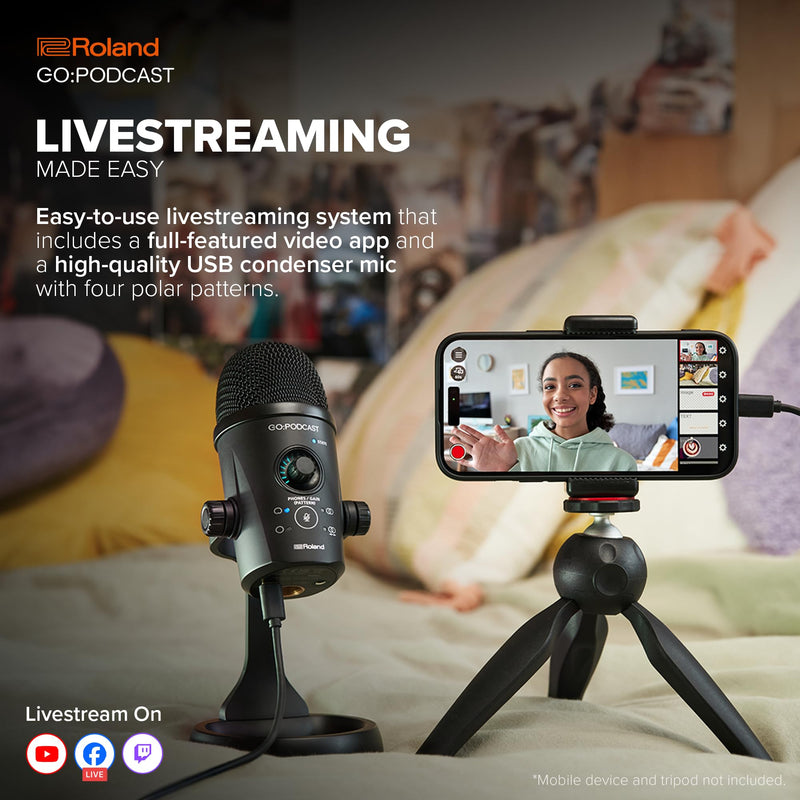 [AUSTRALIA] - Roland GO:Podcast Video Podcasting Studio for Smartphones | Livestreaming System for Podcasters, Vloggers & More | Intuitive Video App | USB Microphone | Four Polar Patterns 