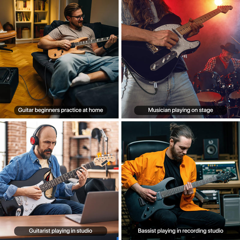 1/4 Inch TS to TS Guitar Cable 20FT Electric Instrument Bass AMP Cord Braided Guitar Cables for Electric Guitar, Bass AMP, Keyboard, Mixer, Equalizer (Straight to Right Angle) Braided Black