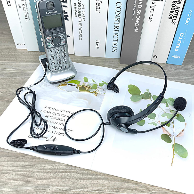 Phone Headset with Microphone Noise Cancelling & Volume Controls, 2.5mm Office Telephone Headphone for VTech Panasonic KX-TGE633M TGF352N Cisco SPA504G 508G AT&T ML17929 RCA Cordless Landline Phones Black