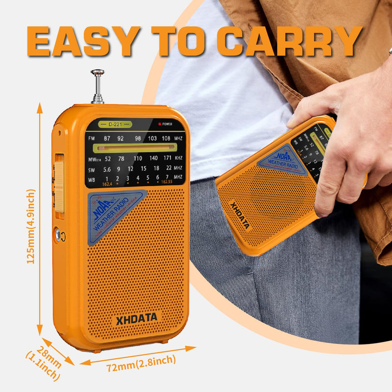 [AUSTRALIA] - D221 NOAA Weather Radio Portable AM FM Shortwave Radio Receiver, 2 AA Battery Operated, Transistor Radio with Excellent Reception for Emergency, Hurricane, Gift, Walking and Home (Orange) Orange 