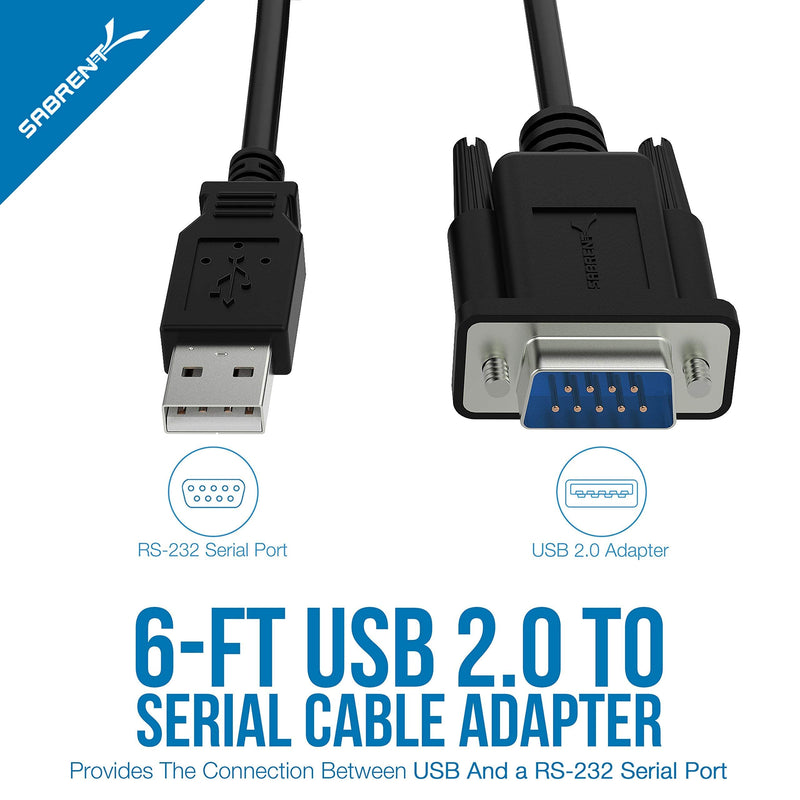 Sabrent USB 2.0 to Serial (9-Pin) DB-9 RS-232 Converter Cable, Prolific Chipset + USB 2.0 to Serial (9-Pin) DB-9 RS-232 Adapter Cable 6ft Cable