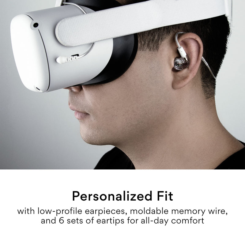 MEE Audio M6 VR Multiplatform in-Ear Earphones with Headset Microphone for PS5, Xbox, Nintendo Switch, PC; Also Includes Short Cable and mounting Bracket for Oculus Quest and Other VR Gaming Headsets 3.5mm Wired for VR Clear