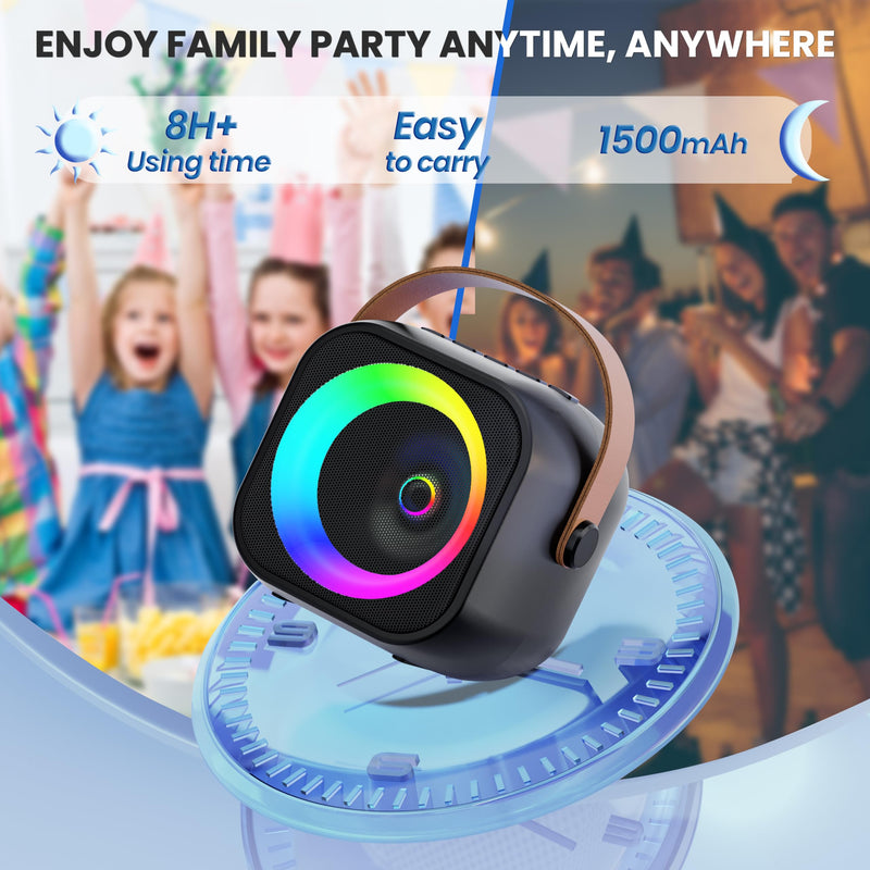 Mini Karaoke Machine, Portable Bluetooth Karaoke Speaker with 2 Wireless Microphones and Party Lights for Kids and Adults, Birthday Gifts for Girls Boys Family Home Party Black 2 Mics