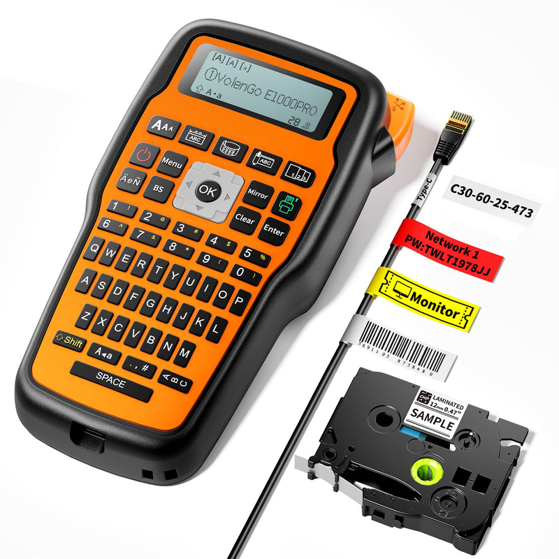 Label Maker Machine with-Tape, Heat Shrink Label Maker Waterproof-Labels, Wire Cable label Maker, E1000 Labeler Machine with-Tape 12mm Laminated Handheld Labeling Machine for Industrial Office