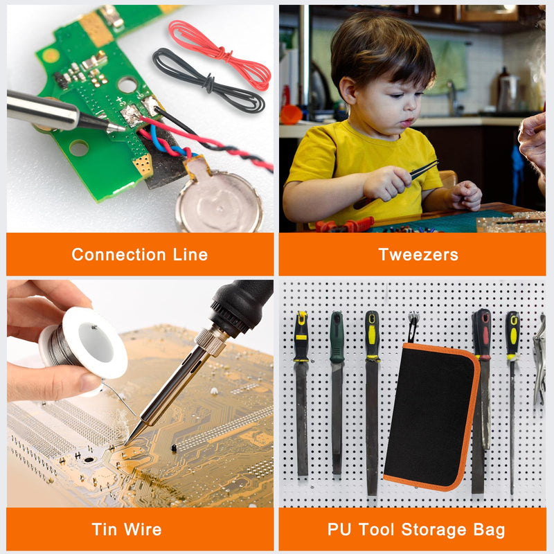 Soldering Iron Set, Soldering Iron 60 W Adjustable Temperature 200-450 °C Soldering Iron Gun Set Welding Tool with LCD Digital Multimeter, 5 Soldering Tips, Desoldering Pump, Tin Wire Tube, Soldering Style 4