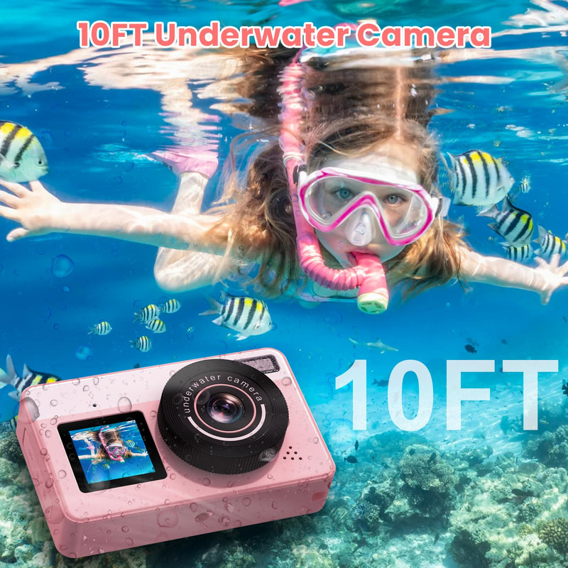 4K Waterproof Camera,10FT Underwater Digital Camera,48MP Floating Camera | for Snorkeling,Surfing,Swimming and Kayaking,Dual-Screen Selfie,Autofocus,18X Zoom,Fill Light,32GB Card,Type-C Rechargeable