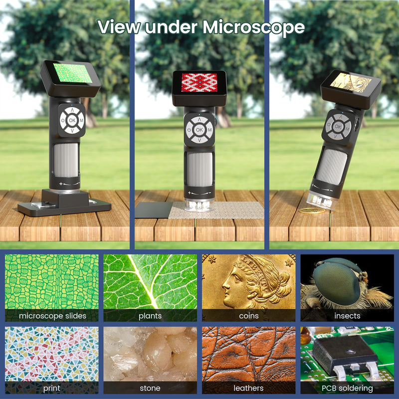 [AUSTRALIA] - LM112 Microscope for Kids Adults Handheld with 2" Screen, 500X Portable Microscope Kit with Case, USB Magnifier with 8 LED Light, 5pcs Biological Slides, 32G 