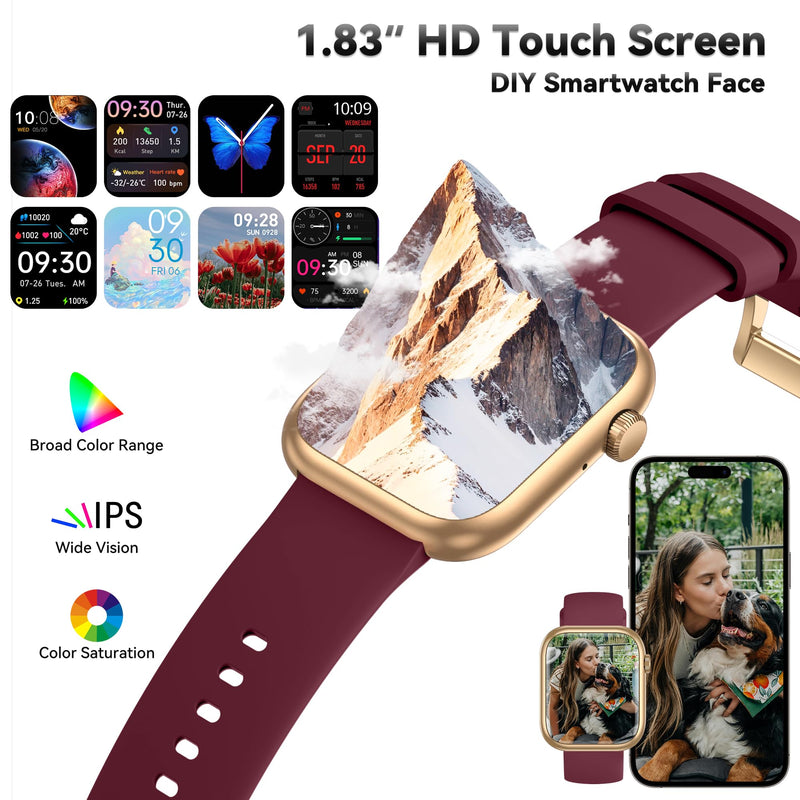 Smart Watch for Men Women(Answer/Make Call), 1.83" Fitness Watch with Heart Rate/Blood Pressure/Blood Oxygen, Pedometer, Sleep Tracker,120+ Sport Modes, IP68 Waterproof Fitness Tracker for Android iOS Red