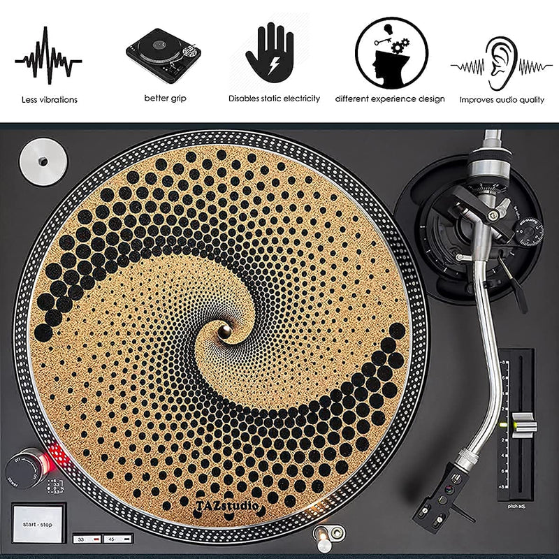 Cork Turntable Mat for Better Sound Support on Vinyl LP Record Player - Original Geometric Design Psychedelic Geometric Dot Art (3mm Thick)- m3 Dots- m3