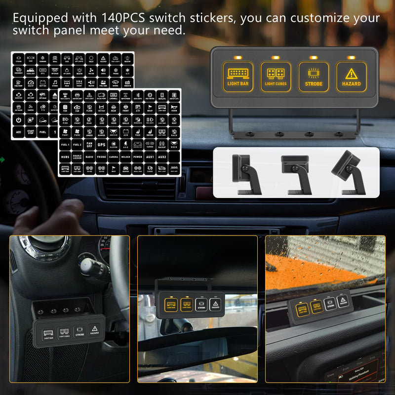 Wireless 4 Gang Switch Panel, Muto-Beam Multifunction Remote Control Switch Panel Auxiliary Universal Circuit Control Box with 4 Modes Strobe Memory Relay System for Truck SXS UTV ATV Car RV Boat wireless 4 gang