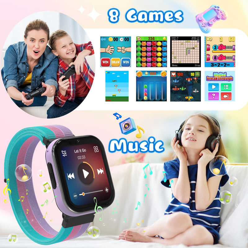 4G Kids Smart Watch, Smartwatch for Kids Phone Touch Screen, Educational Games Pedometer Fitness Alarm Calculator Clock Music Player, Suitable for Children Aged 4-10 Years Old, (Purple) Purple