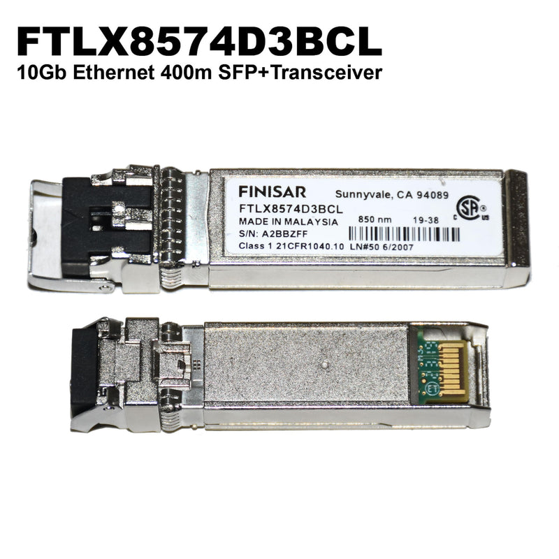 Genuine Finisar FTLX8574D3BCL 10GBASE-SR SFP+ Transceiver | 10G SR 850NM VCSEL 400M Multimode (-5 to 70C)