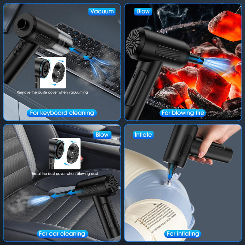 [AUSTRALIA] - Compressed Air Duster, 100000RPM Handheld Car Vacuum/Air Blower& Pump, 3 Gear Adjustable Electric Air Duster/Car Vacuum Cleaner, Keyboard Duster with LED Light-10 Kits Air Blower for Computer VC016 Black 