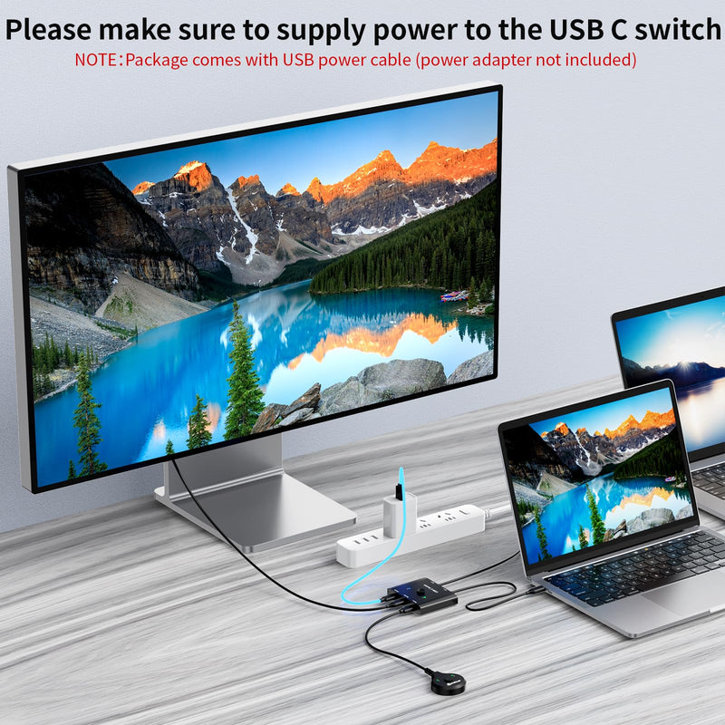 USB C Switch,Bi-Directional USB C Switcher 2 Computers,MLEEDA USB Type C KVM Switch 8K@60Hz 4K@120Hz Video/10Gbps Data Transfer/100W Charging,Compatible with Thunderbolt Device,USB-C Cables Included black 6 cm USB C Switch