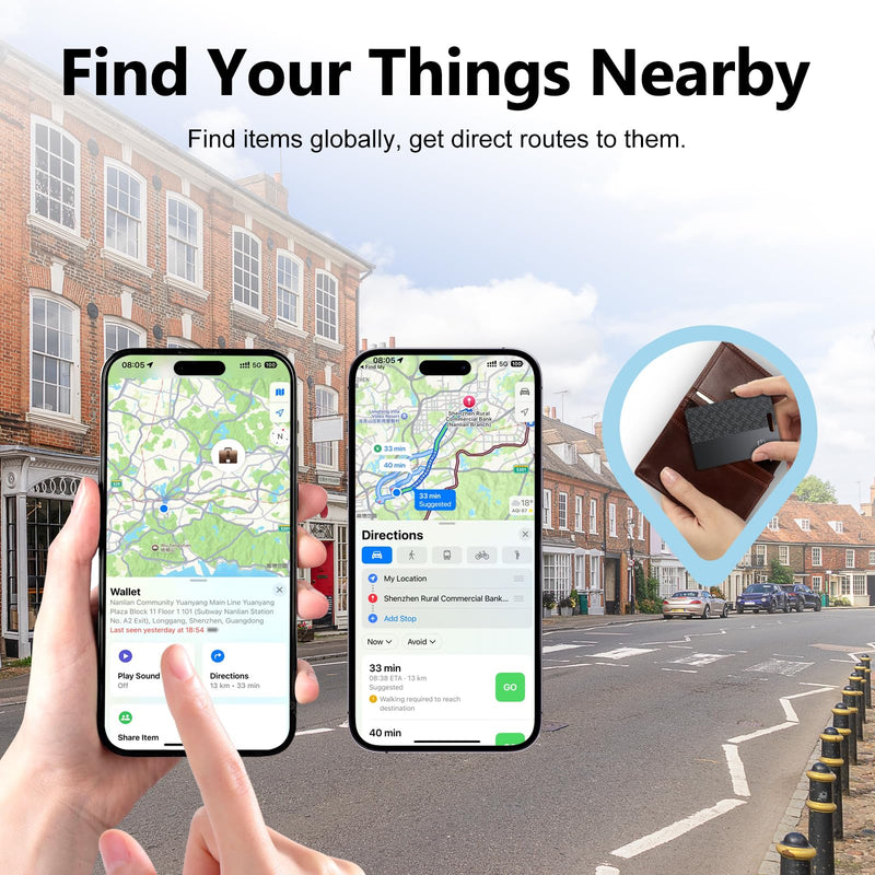 Ultra-Thin Wallet Tracker Card(iOS Only), Bluetooth Tracker Smart Card for Apple Find My iPhone Wallet GPS Tracker, Supports Wireless Charging, 10 Years Battery for Luggage, Wallets, Backpacks, Keys Black and Black and Black and Black
