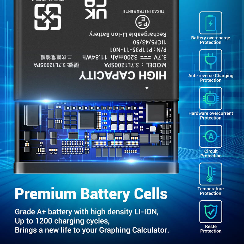 TI-84 Plus CE Battery, (2025 New Upgrade) 3200mAh Ultra High Capacity Li-ion Replacement Battery Pack for Texas Instruments TI-84 Plus CE, TI-84 CE, fits Part No 3.7L12005SPA, P11P35-11-N01