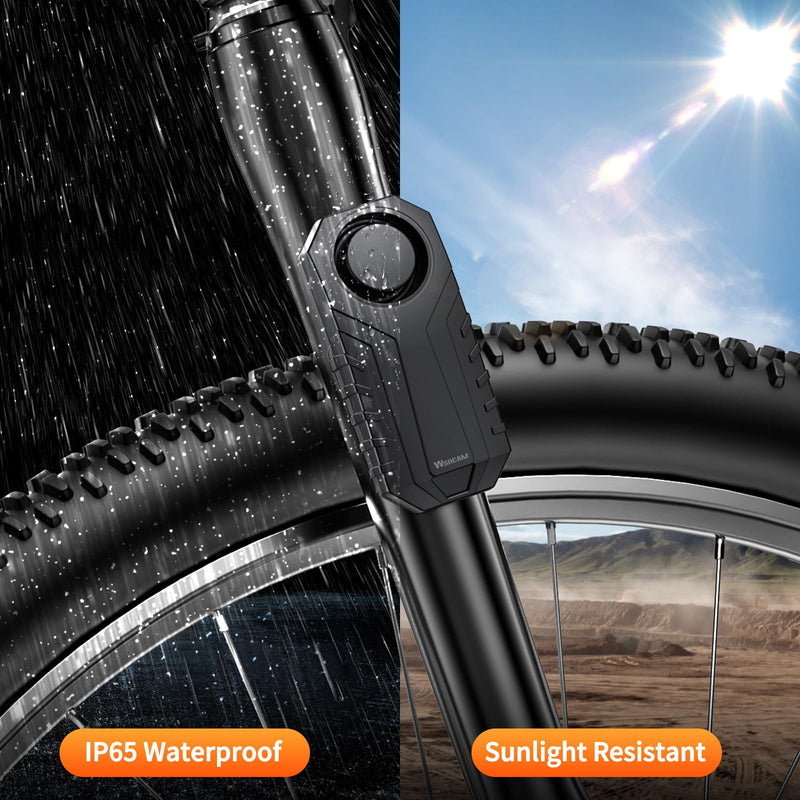 [AUSTRALIA] - WSDCAM Wireless Bike Alarm with Remote, Rechargeable 113dB Loud Bicycle Alarm System Anti Theft, IP65 Waterproof, Bike Alarms for E-bikes, Motorcycles, Scooter, Outdoor Riding and Cycling Safety 