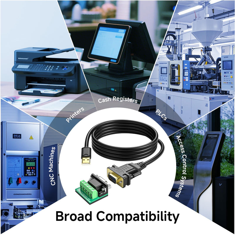 USB to RS232 RS485 RS422 Converter, USB 2.0 to Serial Adapter Cable with FT232RL Chip, DB9 Male to USB-A for Industrial Communication, POS, CNC, PLC, Windows, Mac, Linux（6FT）