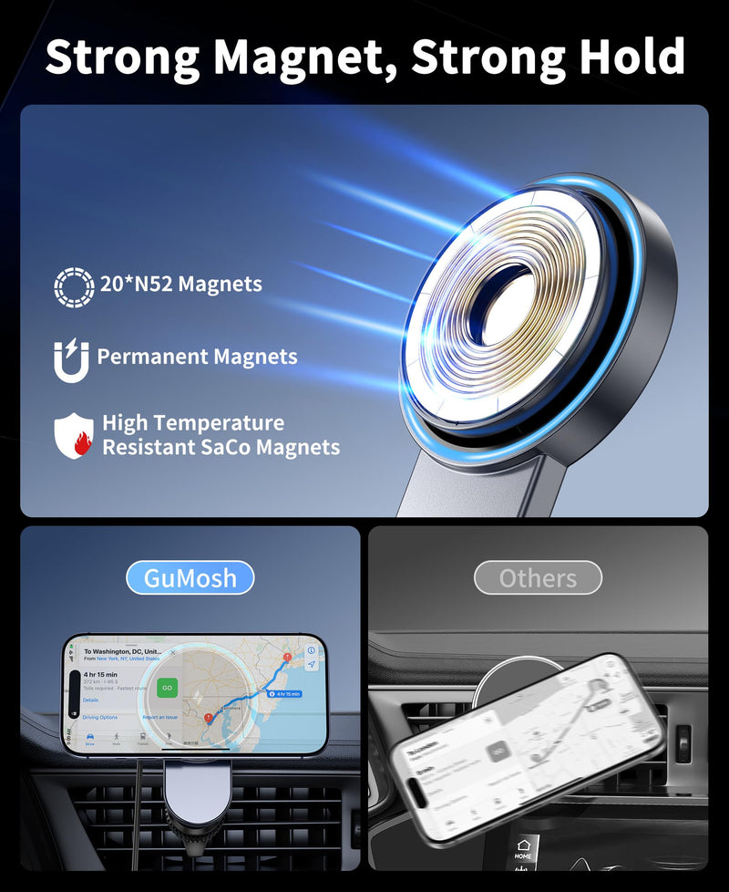 for 25W Magsafe Car Mount Charger with [Cooling Fan], Magnetic Phone Holder for Car, Car Vent Phone Mount with 63W Car Charger, Magnetic Wireless Car Charger for iPhone 17/16/15/14/13/12 Series Black